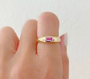 14k Yellow Gold Natural Emerald Cut Pink Sapphire Gemstone Engagement Ring - Picture 1 of 7