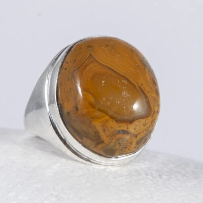 a Silberring Siegel Achat knubbelinger ungleichmässiger Cabochon Gr. 61 - Bild 1 von 4