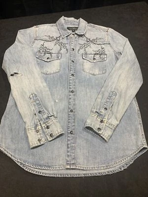 Camisa Denim Occidental Genuina Marca Lucky Manga Larga Botón a Presión Mujer’s Talla Pequeña Foto 1 de 4