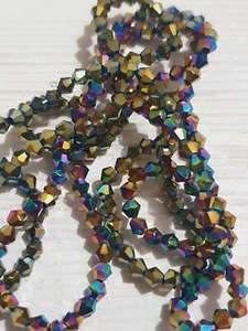 110 Green gold AB sew on stich on BICONE 4mm BEAD GEM CRYSTAL jewellery - Picture 1 of 1