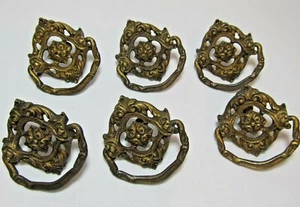 Set of 6 Antique Victorian Drawer Pulls Ornate Brass 2-1/2" w/ Screws NICE! - Picture 1 of 12