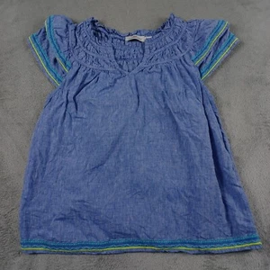 Vineyard Vines Top Womens XS Blue Linen Preppy Short Sleeve - Picture 1 of 8