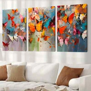 Lienzo de pintura abstracta colorida de mariposa sin marco 3 piezas - Imagen 1 de 9