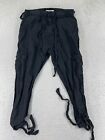 Joie Pants Women 8 Black Cargo 100% Linen Fabric Belt Ankle Ties Drawstring