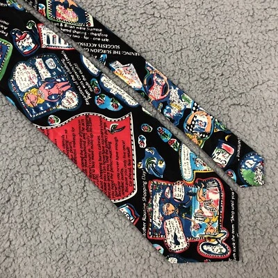 Винтажный 1991 Nicole Miller мультфильм черный мужской галстук 100% шелк - Изображение 1 из 4