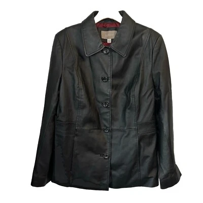 Croft &Barrow LG Leather Jacket Coat Blazer Y2K Button Up Front Red Lined - Image 1 of 4