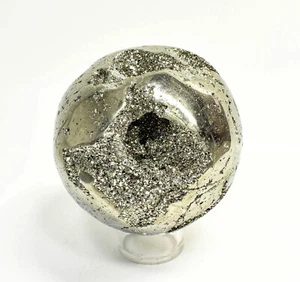 4.21" Polished PYRITE SPHERE With Stand Huanzala mine, Peru T492 - Picture 1 of 10