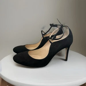 LK Bennet Melinda Black Suede Ankle Wrap Strap Round Toe Shoes Pumps ~40/US 10 - Picture 1 of 7