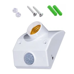 White Auto Human Motion Sensor Detector Bulb Light Lamp Base Holder - Picture 1 of 20