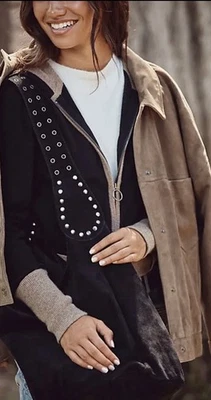 Free People Sage Suede Bucket Bag Studded Rivet Adjustable Strap Black  NEW - Image 1 of 4