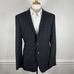 Ralph Lauren Blazer Mens 46L Navy Check Wool Leather Elbow Patch Jacket Coat - Picture 1 of 15