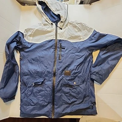 Rip Curl Mens LARGE BLUE WHITE Two Tone  VINTAGE Hooded Wind Breaker Jacket - Image 1 of 4