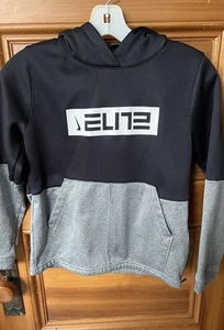 NIKE ELITE Hoodie Youth M Boys Dri-Fit Medium Hip Zipper Block Black/Gray Fleece - Picture 1 of 9