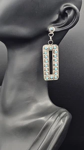 Zuni M. Quam Sterling Silver Petit Point Turquoise Dangle Earrings – 9.2g - Picture 1 of 12