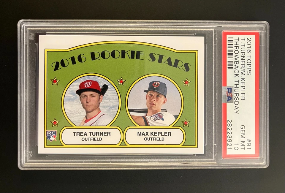 2016 Topps Trea Turner / Max Kepler Rookie Card #91 PSA 10 Throwback Thursday RC - Image 1 of 2