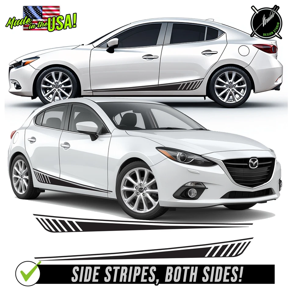 Calcomanía de vinilo basculante de puerta lateral rayas de carreras - se adapta a Mazda 3 2014-2017 Foto 1 de 3