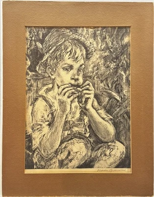Litografía firmada por Marion Greenwood (1909-1970) "Harmonica Player" años 40 RARA Foto 1 de 4
