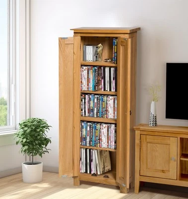 DVD Cabinet, Solid Oak Cupboard, CD Storage Cabinet Organiser with 5 Shelves - Image 1 of 4
