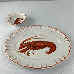 Plato de langosta pintado a mano vintage de 2 piezas con cuenco de cerámica hecho en Italia 13"" *LEER" - Imagen 1 de 21