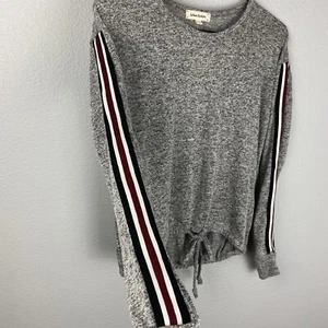Urban Diction Heather Grey Sweater Striped Sleeve Drawstring Women’s Size S NWT  - Picture 1 of 8