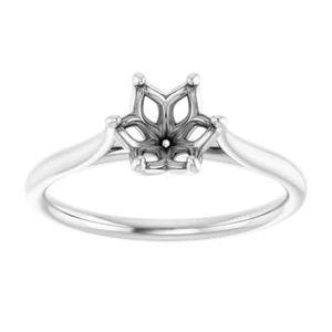 14K White Gold Solitaire Ring Setting Tulip Flower Style 6 Prong 4mm to 9mm - Picture 1 of 11