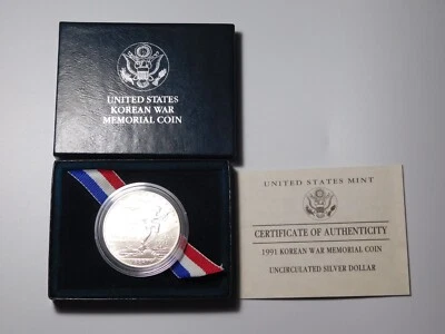 OLD US COINS 1991 D US MINT KOREAN WAR MEMORIAL UNC SILVER DOLLAR in BOX - Image 1 of 4