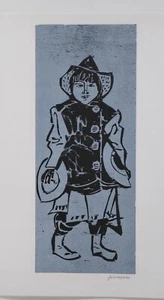 Willem Grimm / Holzschnitt /Rumpelpottkind mit Topfdeckeln /handsigniert - Picture 1 of 3