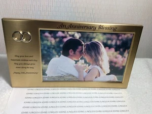 15th WEDDING ANNIVERSARY PHOTO FRAME New Gold Tones "An Anniversary Blessing" - Picture 1 of 3