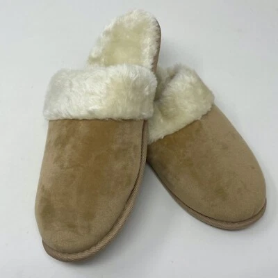 Zapatillas Charter Club para mujer talla XL 11 12 deslizables terciopelo tostado con ribete de piel sintética Foto 1 de 4