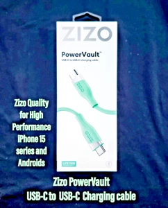 ZIZO POWERVAULT CABLE USB-C TO USB-C FAST CHARGING CABLE 6FT LIME #METRO33027 - Picture 1 of 5