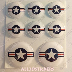 8 x Roundel Cockade USA United States 3D Stickers Resin Domed Adhesive Air Force - Picture 1 of 2