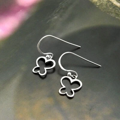 Solid Sterling Silver Handmade Butterfly Dangle Earrings Gift For Women Girls - Image 1 of 4