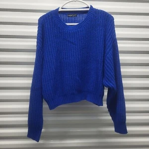 SHEIN Women's Solid Ribbed Knit Drop Shoulder Sweater, Royal Blue, Large 8/10 - Picture 1 of 8