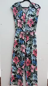 Cuddl Duds Flexwear V-Neck Jumpsuit black floral new size medium QVC - Picture 1 of 3