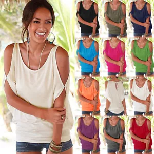 Mujer Hombro Frío Manga Ala de Murciélago Top Camisa Damas Verano Calce Suelto Camiseta - Imagen 1 de 32