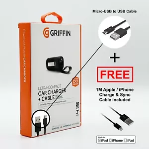 Griffin Fast Charge Compact Car Charger + Cable for Apple iPhone Samsung Huawei - Picture 1 of 3