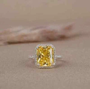 4.68 Ct Natural Yellow Sapphire Diamond Engagement Ring 14K Solid White Gold - Picture 1 of 9