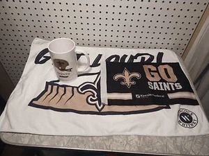 Vintage NFL New Orleans Saints Plastic Mug Cup Sonic Drive In Dr Pepper + Towel - Picture 1 of 6
