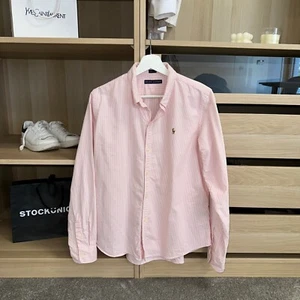 Ralph Lauren Womens Shirt Size 12 Striped Pink White Long-Sleeve Summer Holiday - Picture 1 of 5
