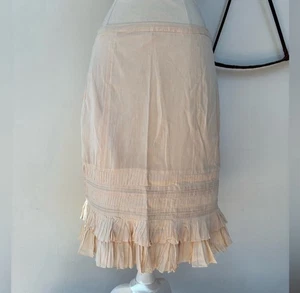 Anthropologie ivory below knee cotton ruffle pencil odille skirt NWT 6 - Picture 1 of 6