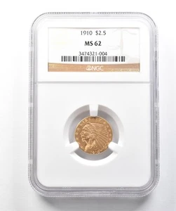 1910 $2.50 Indian Head Gold Quarter Eagle MS62 NGC *9921 - Picture 1 of 3