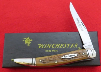 Cuchillo palillo de dientes Winchester EE. UU. 1998 AAA+ hueso verde antiguo sin usar, en caja 4 1/4" 19024 sin reserva Foto 1 de 4
