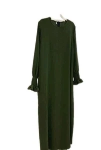 Maxi Vestido Abaya Para Mujer Manga Volantes Estilo Caftán Abaya Verde Talla L - Imagen 1 de 9