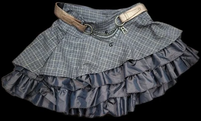 格子缎面褶皱分层裙哥特蒸汽朋克 Y2K 海盗大号 — 第 1/4 张图片