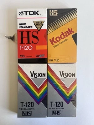 Lote de cintas VHS en blanco (4) NUEVO SELLADO Kodak HS T-120 TDK HS T-120 Vision T-120 Foto 1 de 4