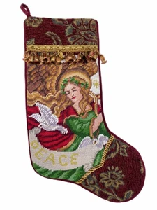 18” Needlepoint Peace Dove Angel Christmas Stocking - Picture 1 of 5