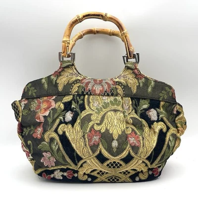Vintage Talbots Bag Tapestry Purse Bamboo Handles Rich Colors Magnetic Closure - Image 1 of 4