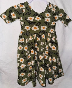 Hanna Andersson 6-7 Niñas Vestido Floral Verde Blanco Margarita Manga Corta Giro - Imagen 1 de 6