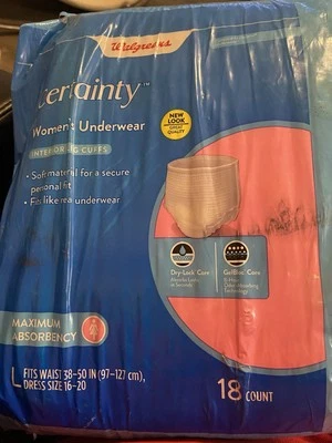 Lote de 2 Ropa Interior Walgreens Certainty Wen’s Talla L 38"-50" Incontinencia 18 Ct Foto 1 de 4