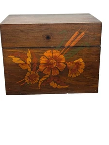 Cornwall Handcrafted Wooden Recipe Box Hinged Lid Cat Tails - Picture 1 of 10